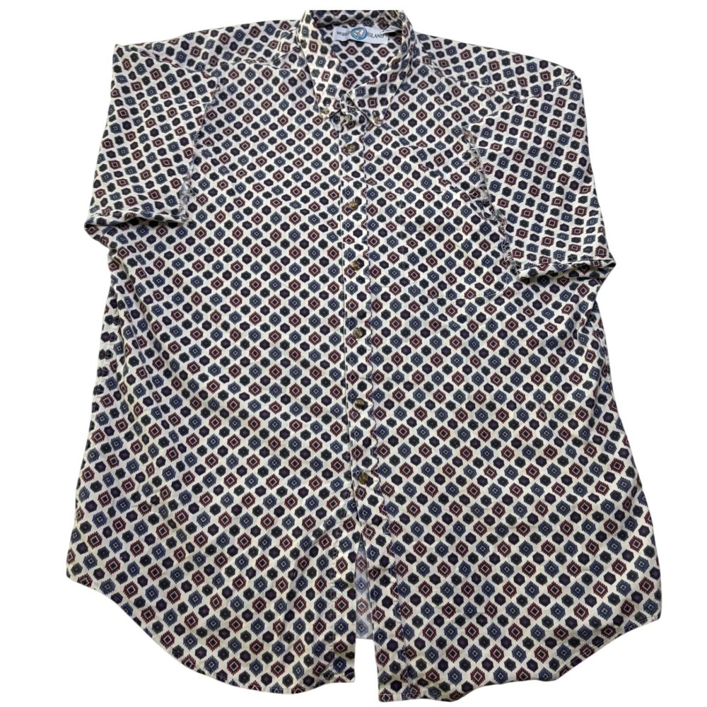 VTG 90s World Island Shirt Mens XL Geometric Abstract Cotton Party Festival USA